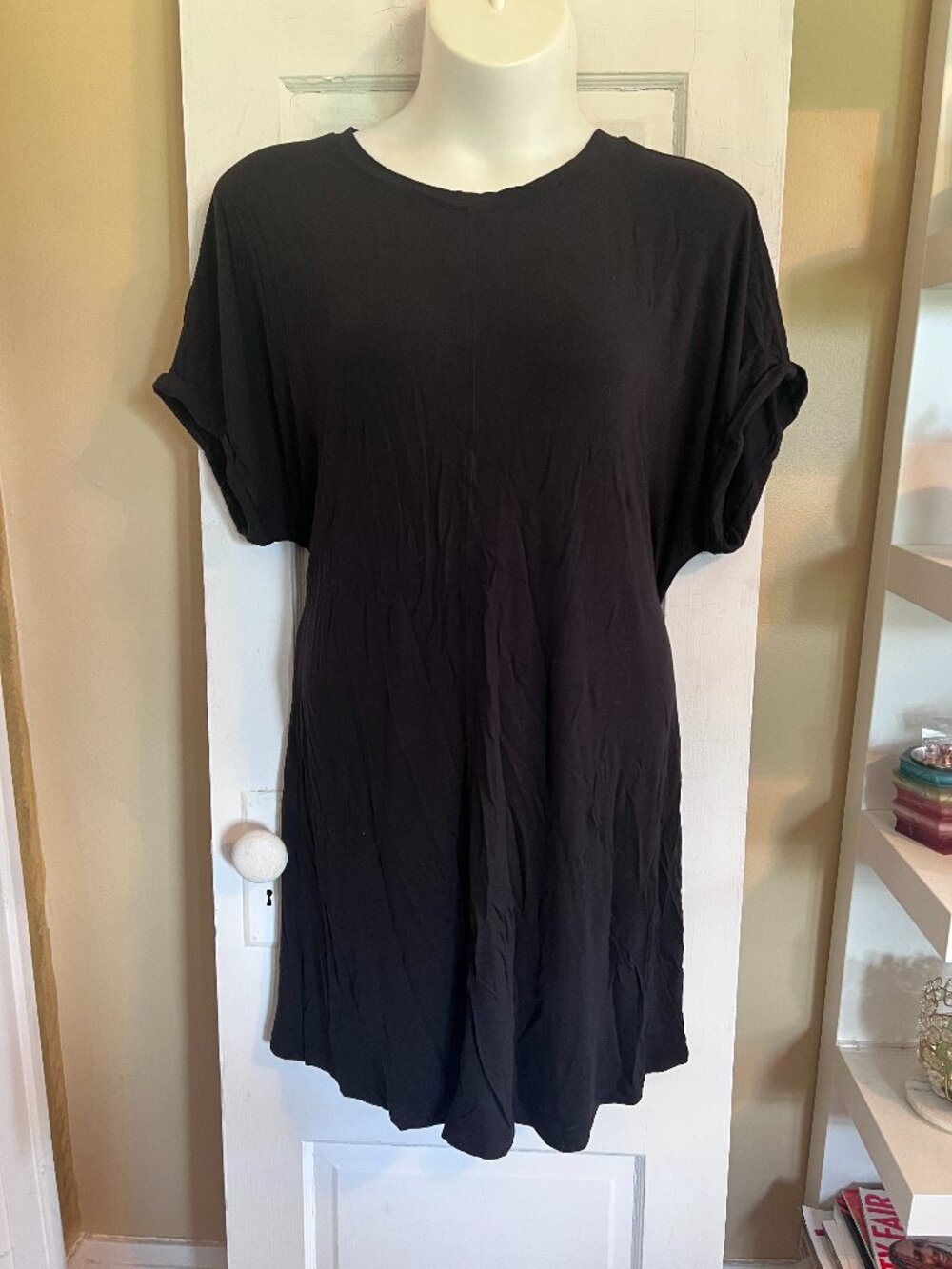Solid Black Terra & Sky Rolled Cap Sleeve T-shirt Dress - 3X